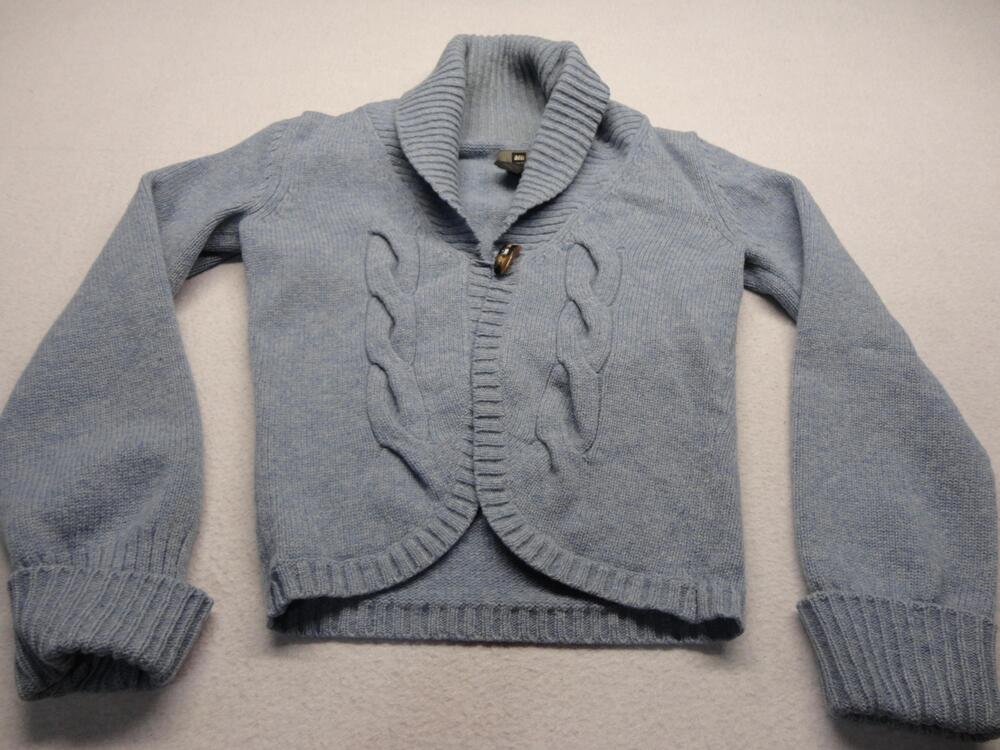REI Sweater Cardigan Womens Small Blue 100% Lambswool Shawl Collar Knit Toggle